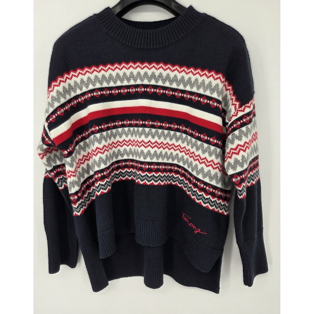 Tommy Hilfiger Womens Blue Long Sleeve Fair Isle Crewneck Sweater Size Large EUC